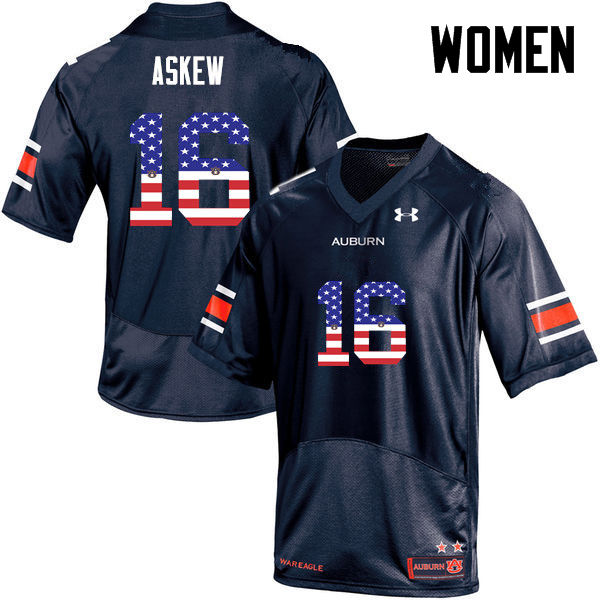 Auburn Tigers Women's Malcolm Askew #16 Navy Under Armour Stitched College USA Flag Fashion NCAA Authentic Football Jersey VNL6174OG
